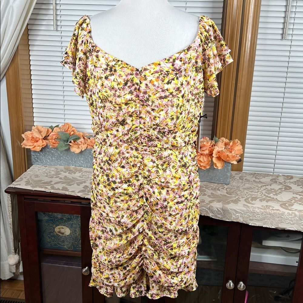 NEW ASTR The Label Floral Ruched Chiffon Minidress Size XL - Picture 3 of 11